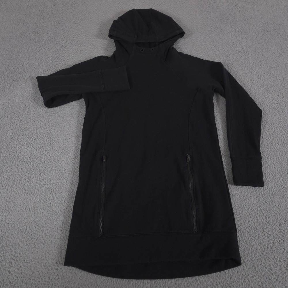 Athleta Hoodie Womens Small Black Victory Sweatshirt Fleece Thumbhole Zip Pocket